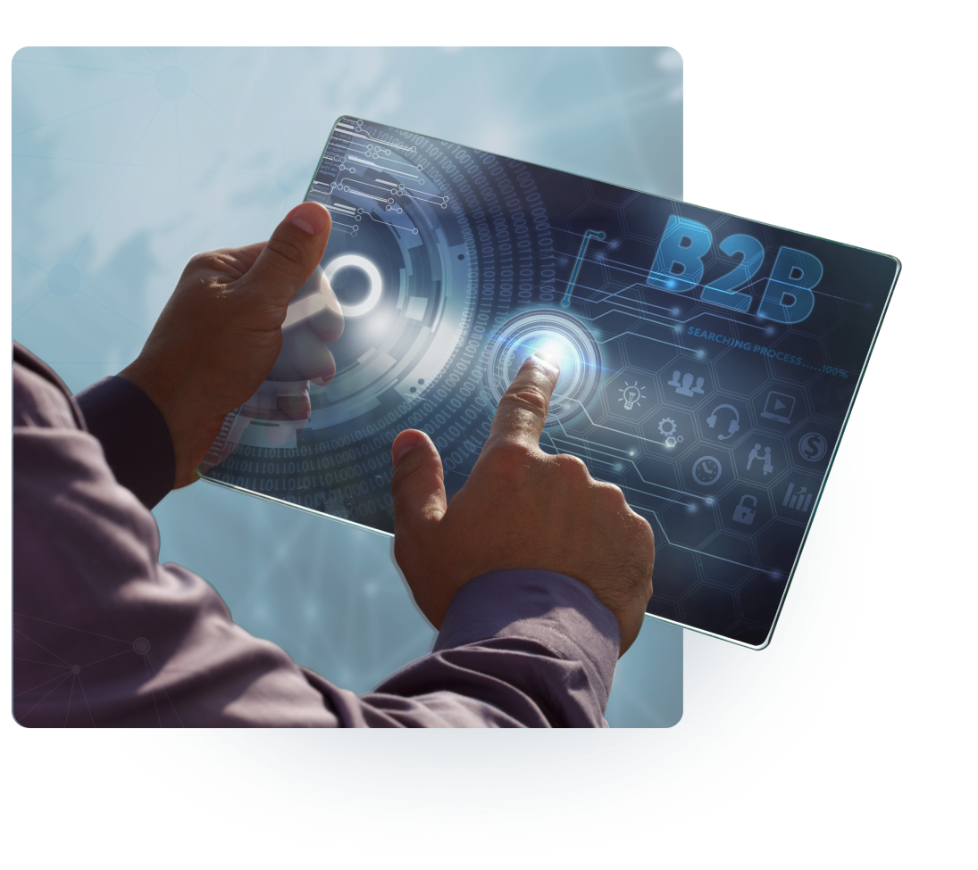 EETS - Man holding tablet showing B2B Search Visual Concept